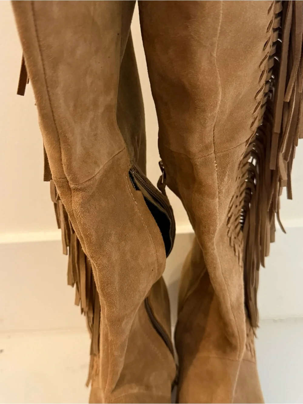 Rebecca Minkoff Tan Suede Fringe Over-the-Knee Boots